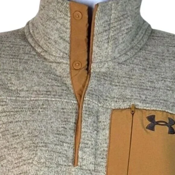 Under Armour Mens Specialist Henley 1/4 Zip Pullover  M Tan Taupe Zip Pocket - Picture 3 of 7